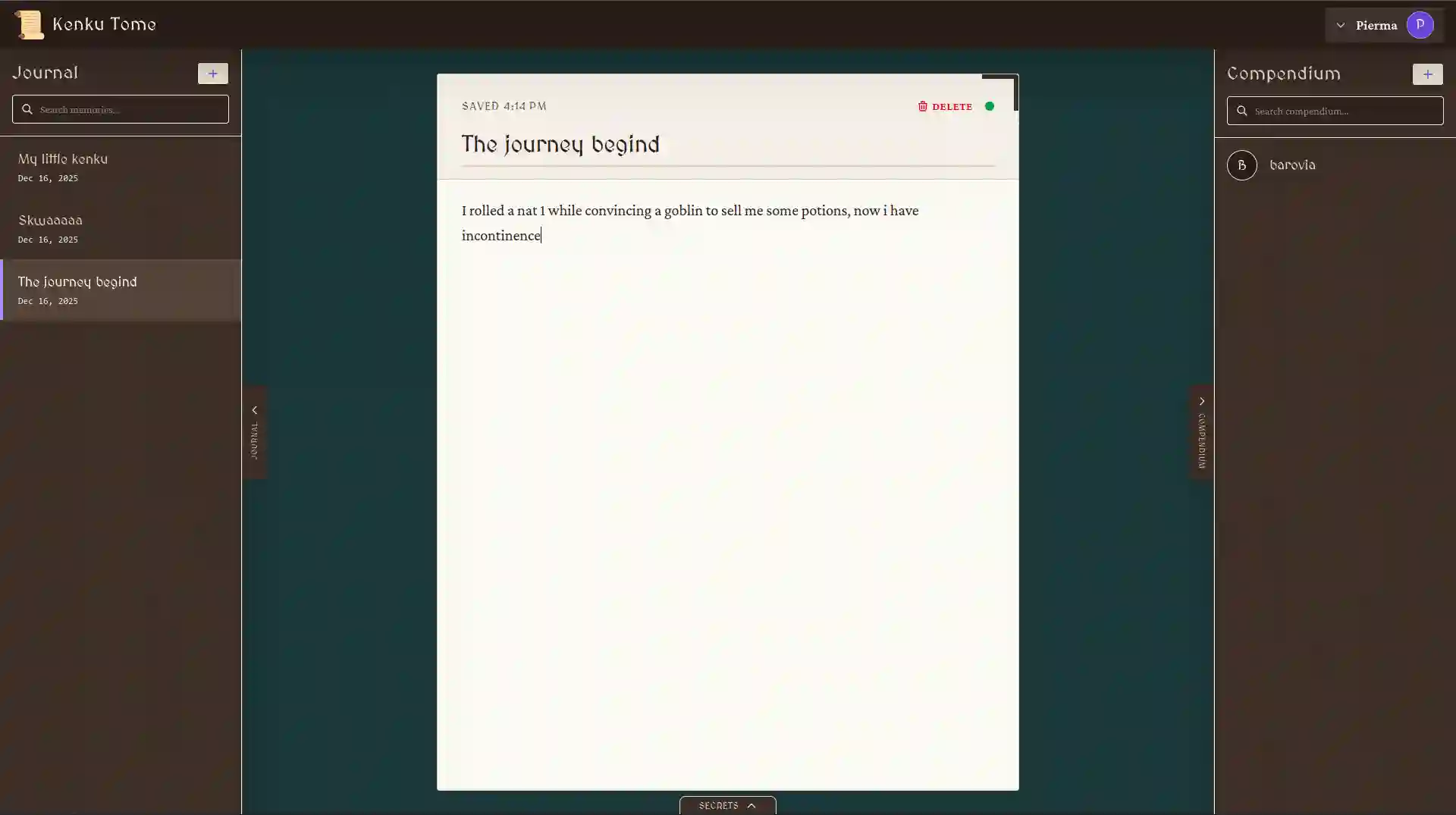 Kenku Tome App Interface
